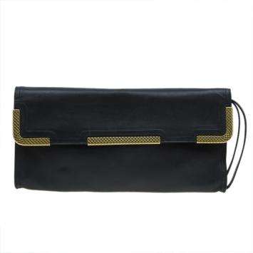 Bottega Veneta Black Waxed Leather Clutch
