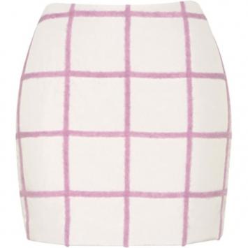 3.1 Phillip Lim White Woolen Grid-Print Mini-Skirt S