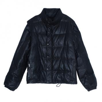 Pre Owned Fendi Dark Brown Leather Puffer Jacket L