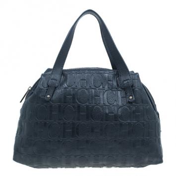 Carolina Herrera Black Monogram Leather Tote Bag