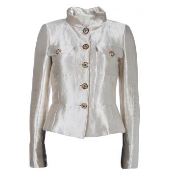 Pre Owned Chanel Metallic Gold Silk Jacket M