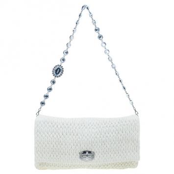 Miu Miu Creme Leather Large Madras Shoulder Bag