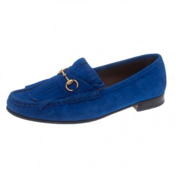 Gucci Blue Suede Fringe Loafers Size 39.5