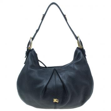 Burberry Black Pebbled Leather Small Malika Hobo