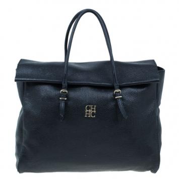 Carolina Herrera Black Leather Tempo Collection Adagio Bag