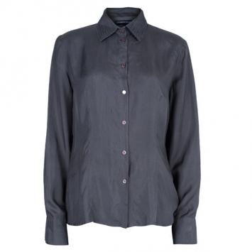 Emporio Armani Grey Silk Collared Shirt M