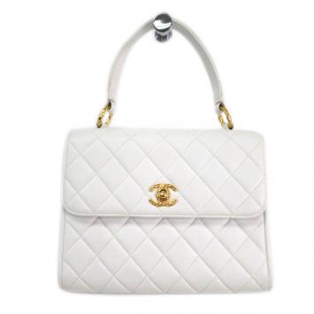 Chanel White Lambskin Top Handle Bag