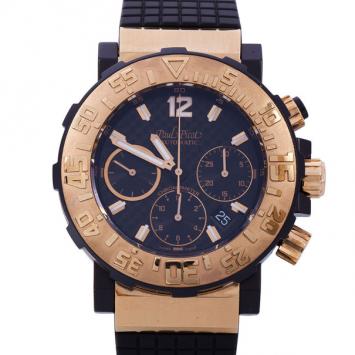 Pre Owned Paul Picot Black 18K Yellow Gold and Stainless Steel Plogeur C-Type Men's Wristwatch 44MM
