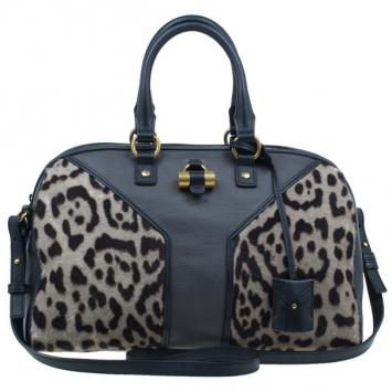 Saint Laurent Paris Leopard Print Calfskin Medium Muse Bowling Bag