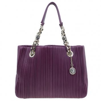 Bvlgari Purple Nappa Leather Plisse Shopping Tote