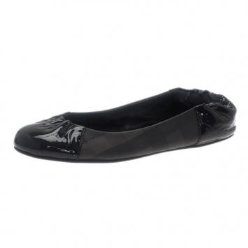 Burberry Smoked Novacheck Patent Cap Toe Ballet Flats Size 36.5