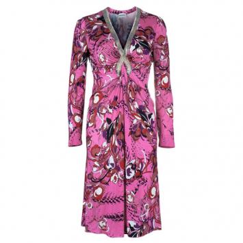 Emilio Pucci Coral Printed Gold Trimming Dress M