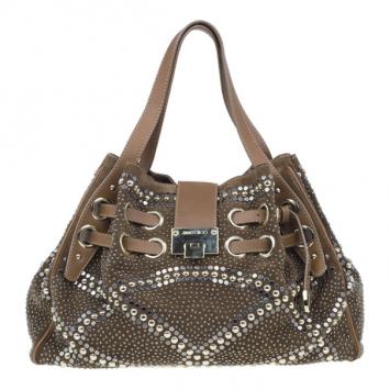 Jimmy Choo Brown Suede Ramona Studded Hobo