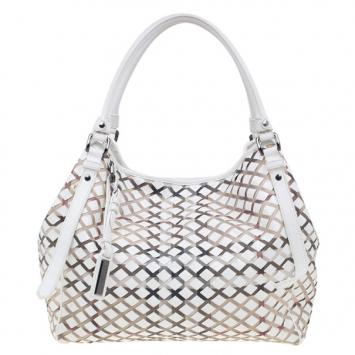 Burberry White Basket Weave Check Print Hobo