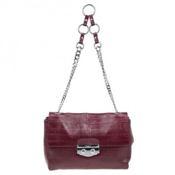 Saint Laurent Paris Red Crocodile-Embossed Leather Flap Bag