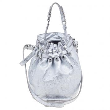 Alexander Wang Silver Diego Textured-Leather Bucket Bag