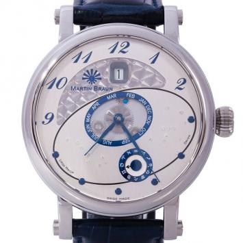 Pre Owned Martin Braun White Stainless Steel Heliozentric Men's Wristwatch 42MM