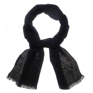 Alexander McQueen Black Silk and Wool Skull Scarf