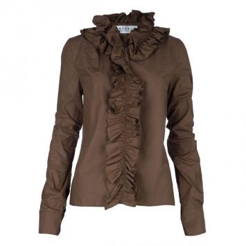Marni Brown Ruffle Detail Cotton Blouse S