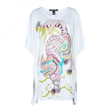 Roberto Cavalli Tropical Printed Butterfly Sleeve Top S