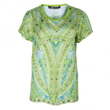 Roberto Cavalli Green Silk Printed Mirror Detail Top M