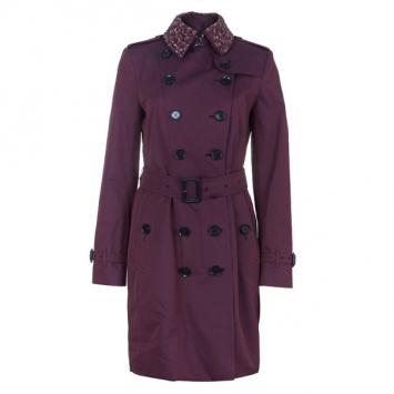 Burberry Burgundy Embellished Long Trench Coat S
