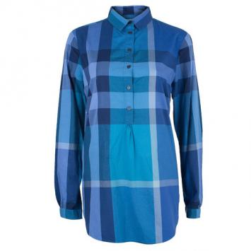 Burberry Blue Check Cotton Tunic Top M