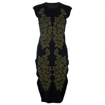 McQ by Alexander McQueen Black Leaf Print Knit Dress L