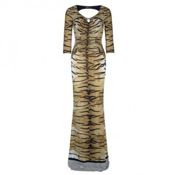Roberto Cavalli Animal Print Fishtail Gown S