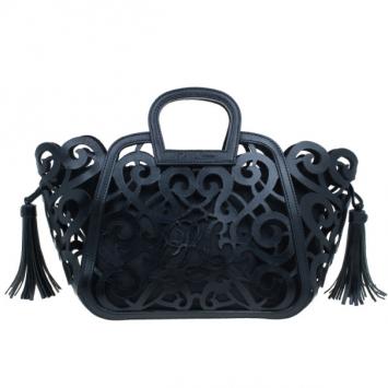 Ralph Lauren Black Leather Small Vachetta Scroll Tote