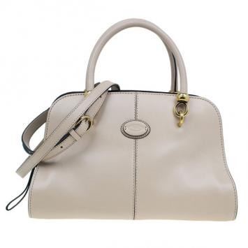 Tod's Beige and Black Leather Medium Sella Bowler Bag