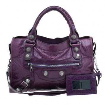 Balenciaga Purple Lambskin Giant City Bag