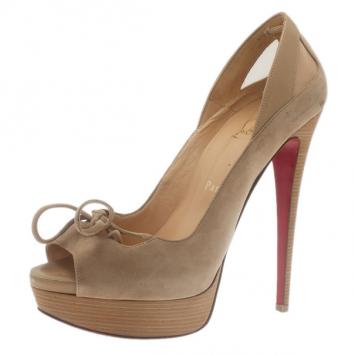 Christian Louboutin Beige Suede Mavela Bow Platform Pumps Size 40