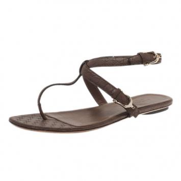Gucci Brown GG Leather Thong Sandals Size 39