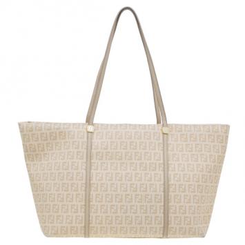 Fendi Beige Zucchino Spalmati Canvas Shopping Tote
