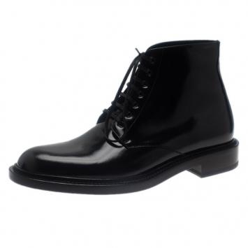 Pre Owned Saint Laurent Paris Black Patent Signature Army Combat Boots Size 41
