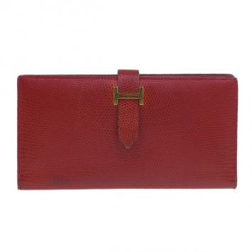 Hermes Orange Leather Bearn H Closure Wallet