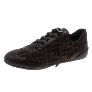 Fendi Tobacco Zucca Canvas Leather Trim Sneakers Size 37