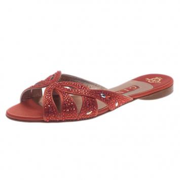 Gina Pink Satin Crystal Sabrina Flat Sandals Size 37.5
