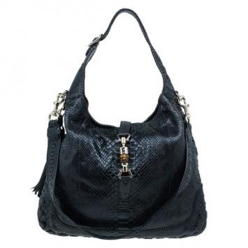 Pre Owned Gucci Black Python Large Jackie Hobo