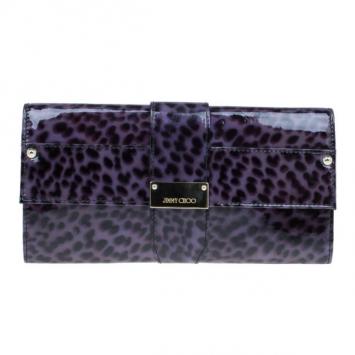 Jimmy Choo Purple Leopard Print Patent Animal Uma Clutch