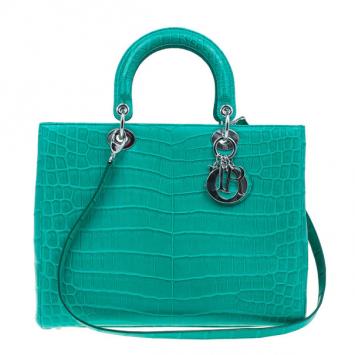 Dior Green Crocodile Medium Lady Dior Tote