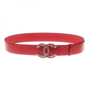 Chanel Red Patent Leather CC Logo Belt 85CM