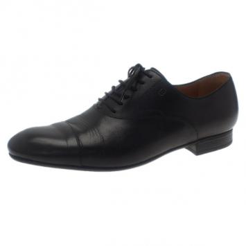 Pre Owned Gucci Black Leather Lace Up Oxfords Size 41