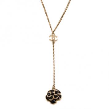 Chanel Black Camellia Pendant Necklace