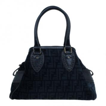 Fendi Black Velour Zucca Bag Du Jour Tote