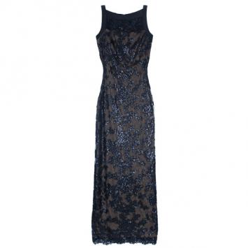 Tadashi Shoji Black Lace Fitted Gown L