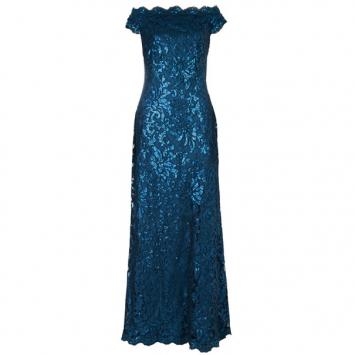 Tadashi Shoji Teal Sequin Gown M