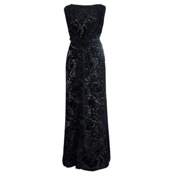 Tadashi Shoji Black Devore Gown M