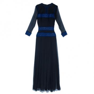 Tadashi Shoji Border Lace Chiffon Gown S